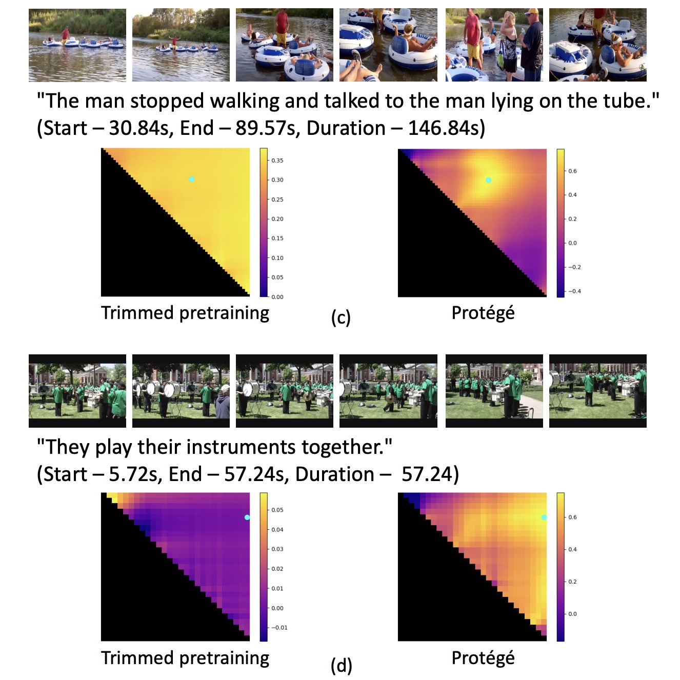 ProTeGe attention maps for untrimmed pretraining compared against trimmed pretraining